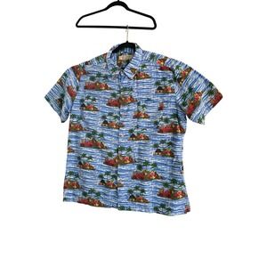 Island Republic Hawaiian Shirt Men XL Blue Tropical Woody Wagon Surfboard Cotton